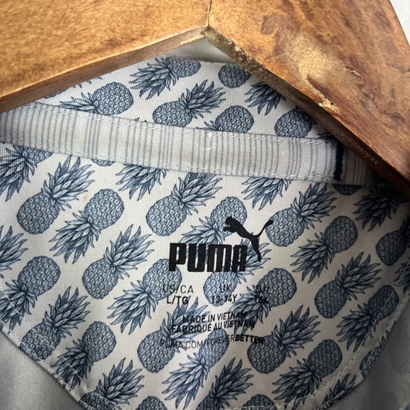 PUMA Golf Light Gray Blue Pineapple All Over Print Performance Polo Shirt Large - Picture 4 of 8